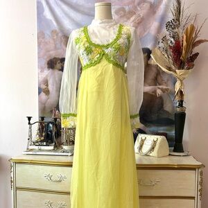 Vintage 1960's Yellow and Green Maxi Dress!